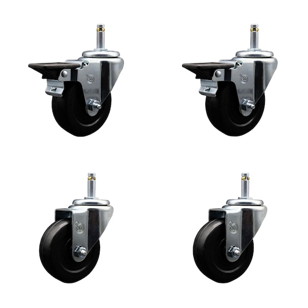 Service Caster 3.5'' Soft Rubber Wheel Swivel 7/16'' Grip Ring Stem Caster Set 2 Brakes, 4PK SCC-GR20S3514-SRS-PLB-716138-2-S-2 - main